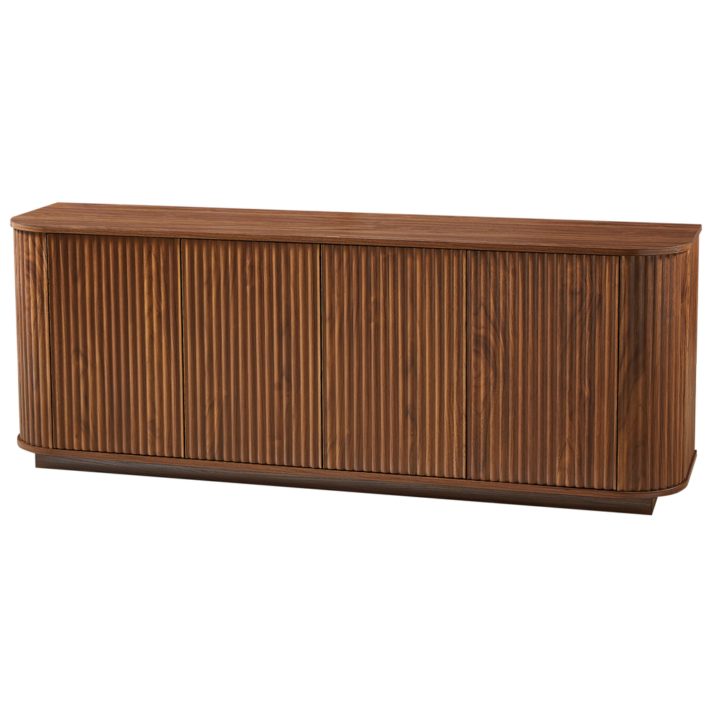 Walnut Sideboard Storage Cabinet with Wave Pattern - 64" Wide