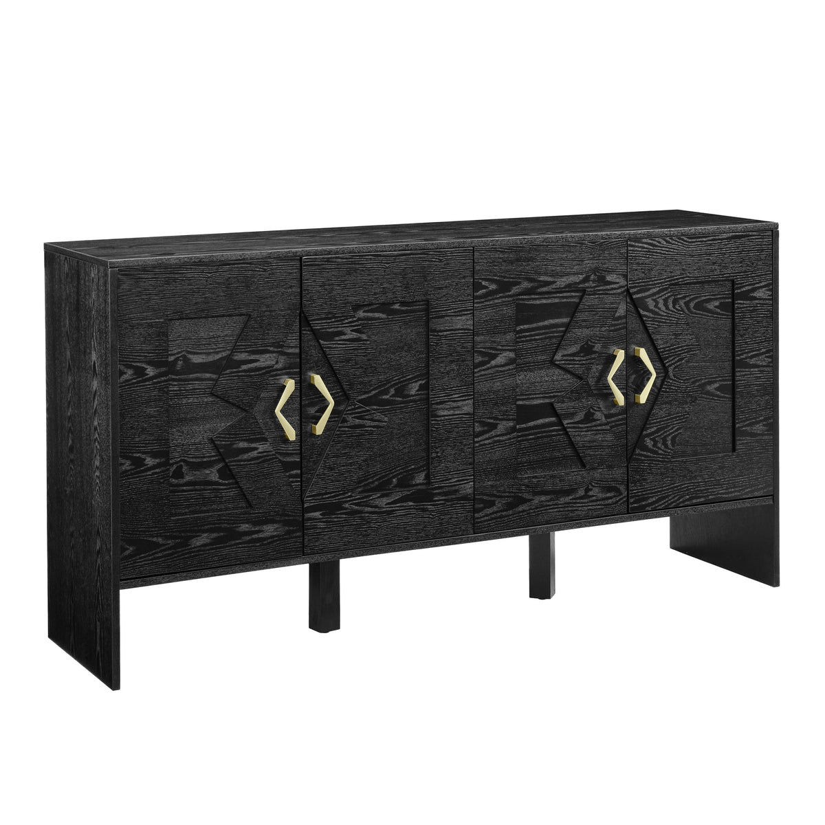 60" Mid Century Modern Sideboard Buffet Cabinet with Fluted Diamond Design - Black