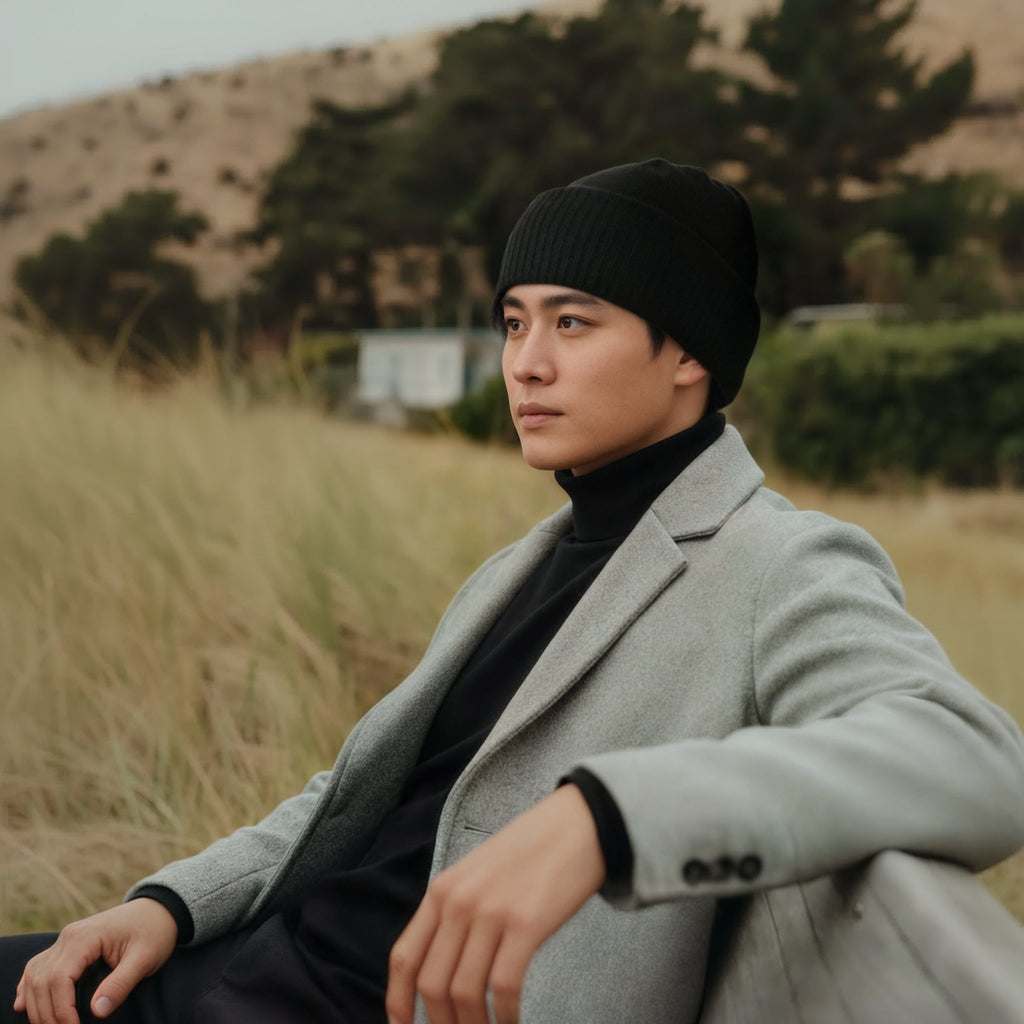 MEN'S BEANIE HAT WITH RIBBED CUFF