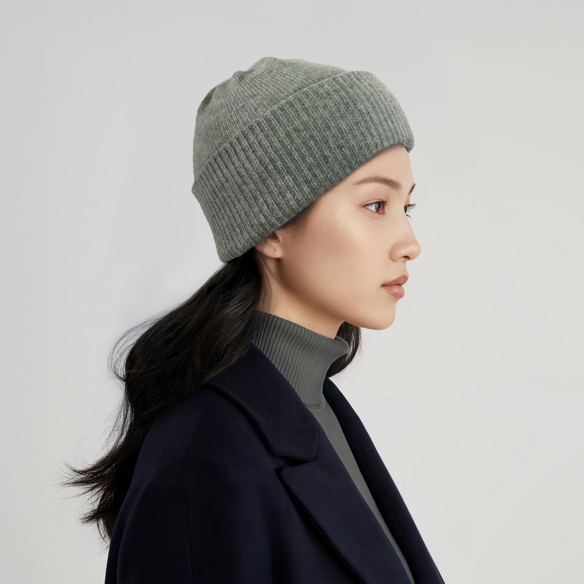 CASHMERE BEANIE HAT WITH RIBBED CUFF
