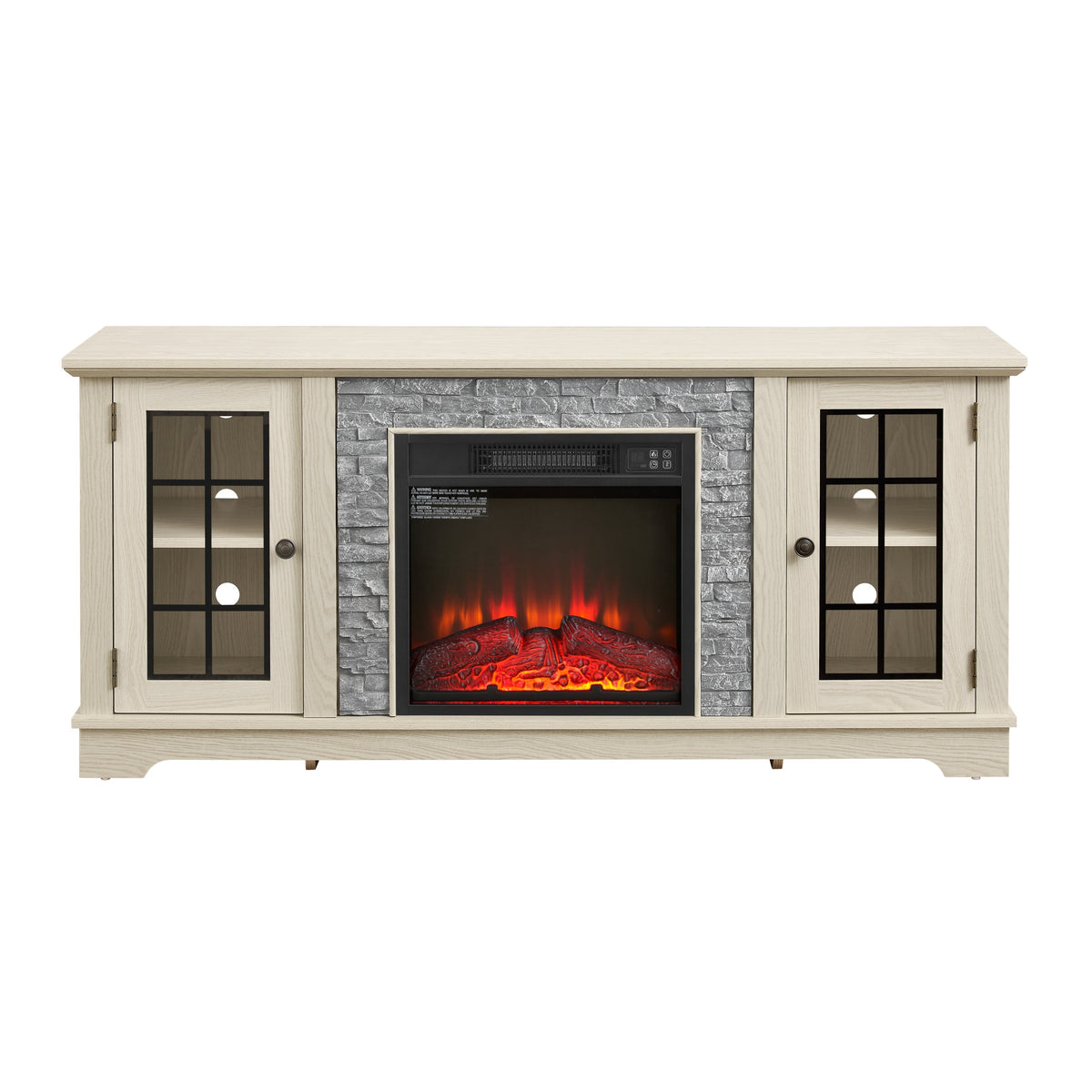 58" Modern TV Stand with Electric Fireplace and Storage - White