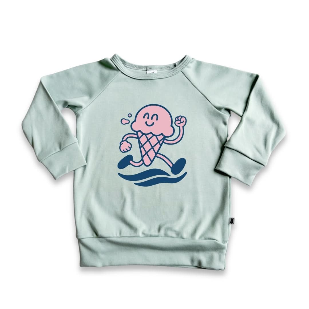 Baby/Kids' Bamboo Graphic Raglan Pullover | "Happiness Comes In Waves" On Navy
