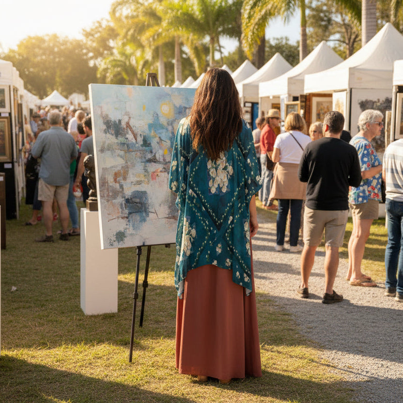 Floribunda & Indigo Chiffon Kimono - Lightweight Wrap - Back Alley Exclusive