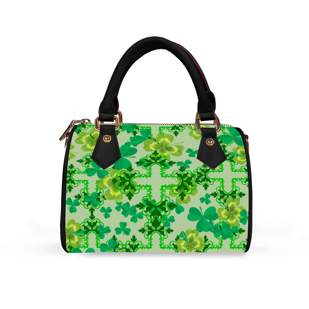 Clover and Celtic Crosses - Barrel Handbag in Beige Trim