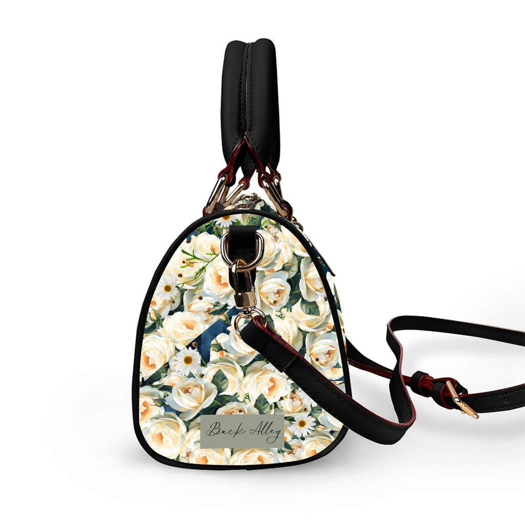 Floribunda & Indigo Classic Barrel Handbag - Vegan Leather