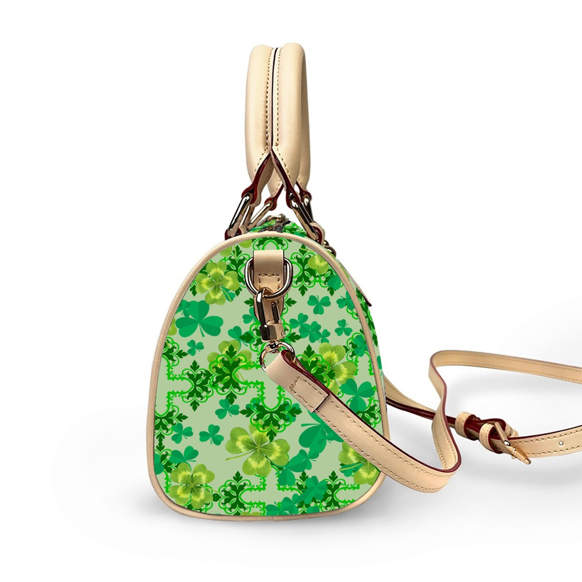 Clover & Celtic Crosses Barrel Handbag | Irish Heritage Vegan Leather Bag - Exclusive to Back Alley