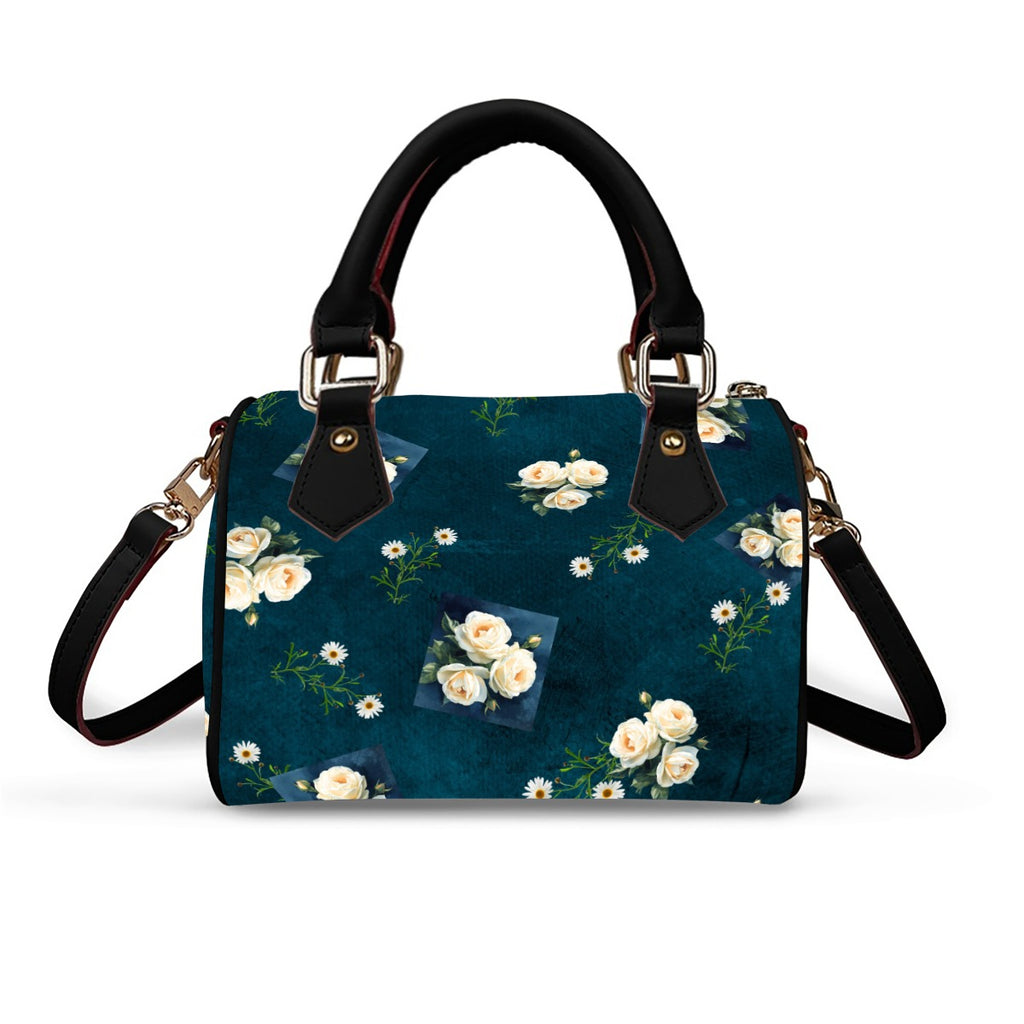 Floribunda and Indigo - Barrell Handbag -Dark