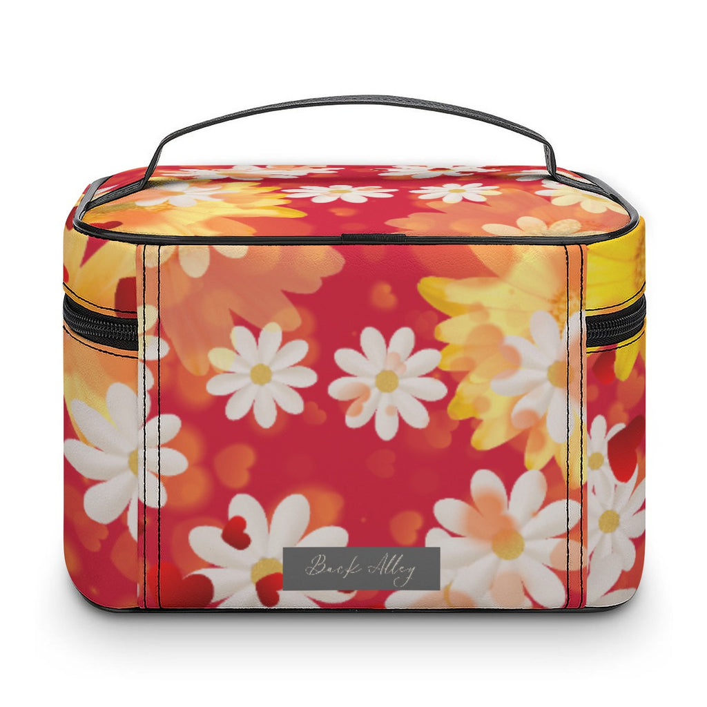 Hearts and Daisies - Back Alley Design Exclusive - Large Capacity Toiletry Organizer Bag