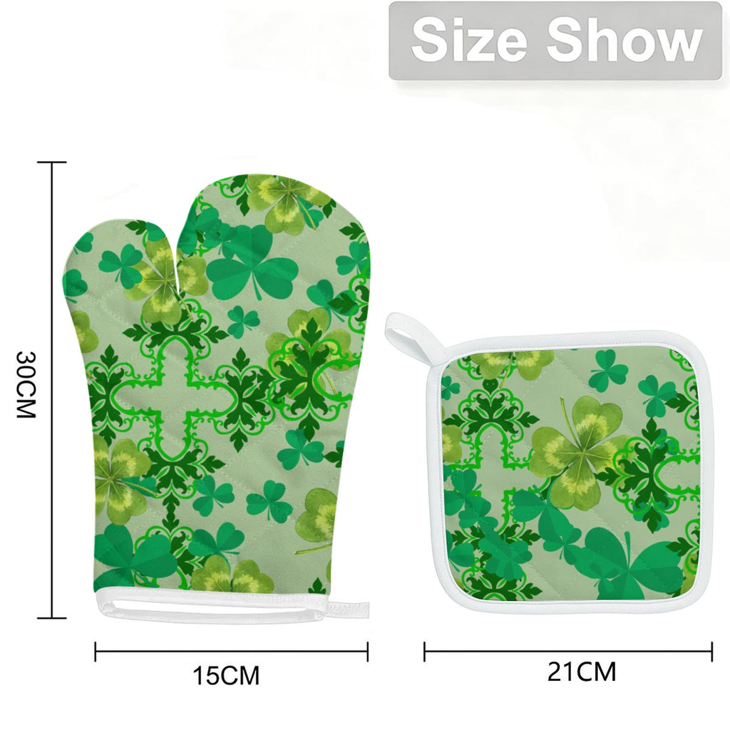 Clover and Celtic Crosses - Oven Mitt and Hot Pads