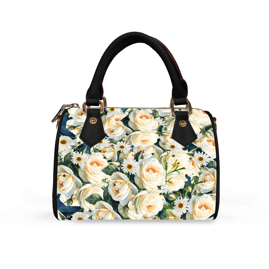 Floribunda and Indigo - Roses and Daisies Barrel Handbag