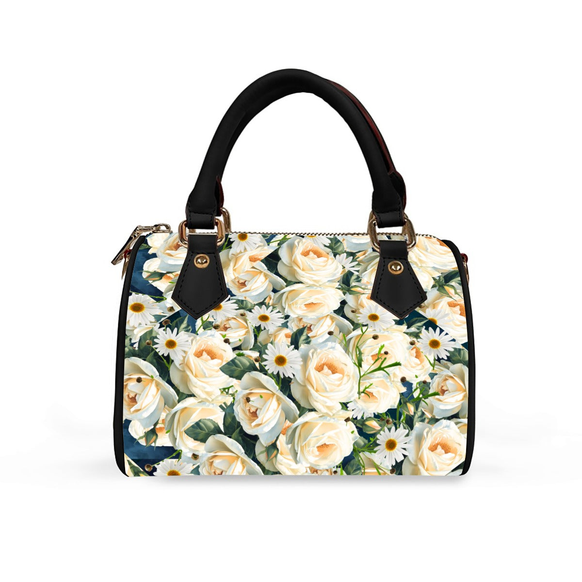 Floribunda and Indigo - Roses and Daisies Barrel Handbag