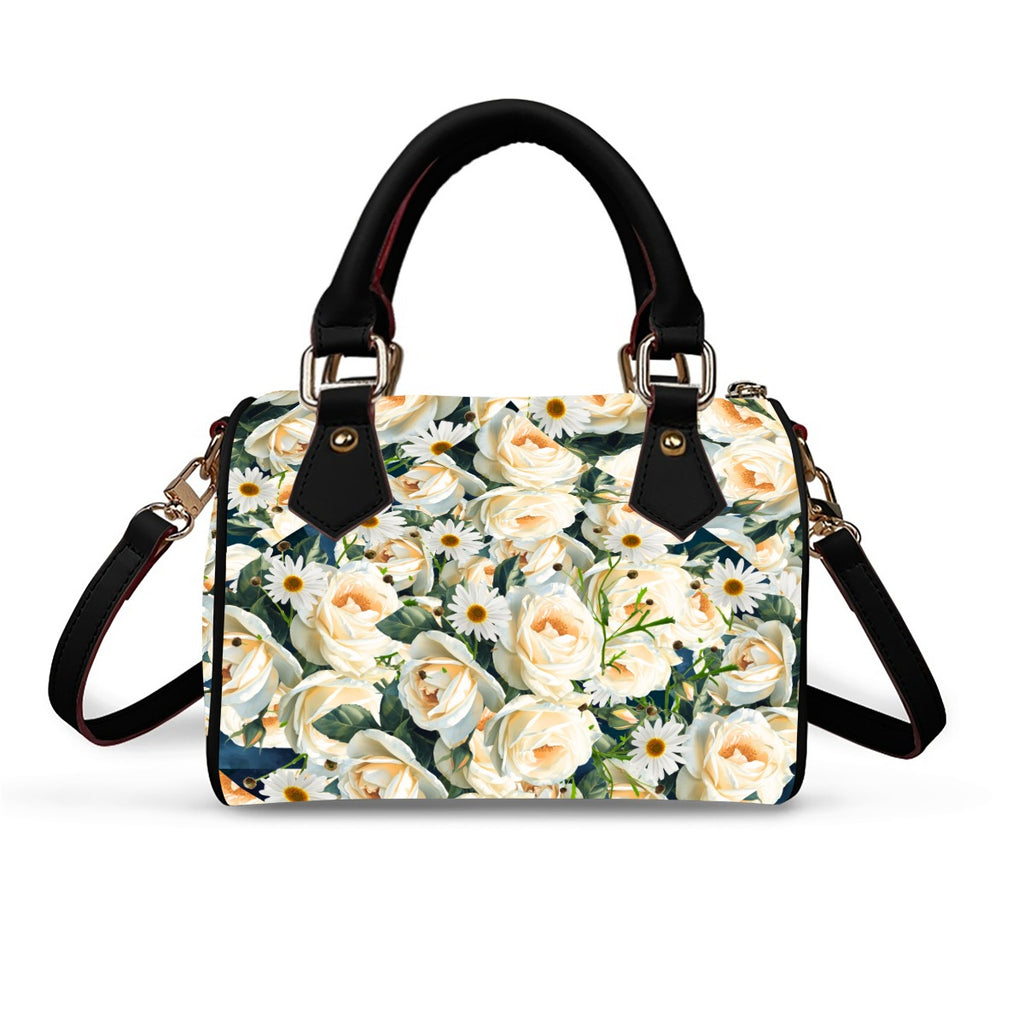 Floribunda and Indigo - Roses and Daisies Barrel Handbag
