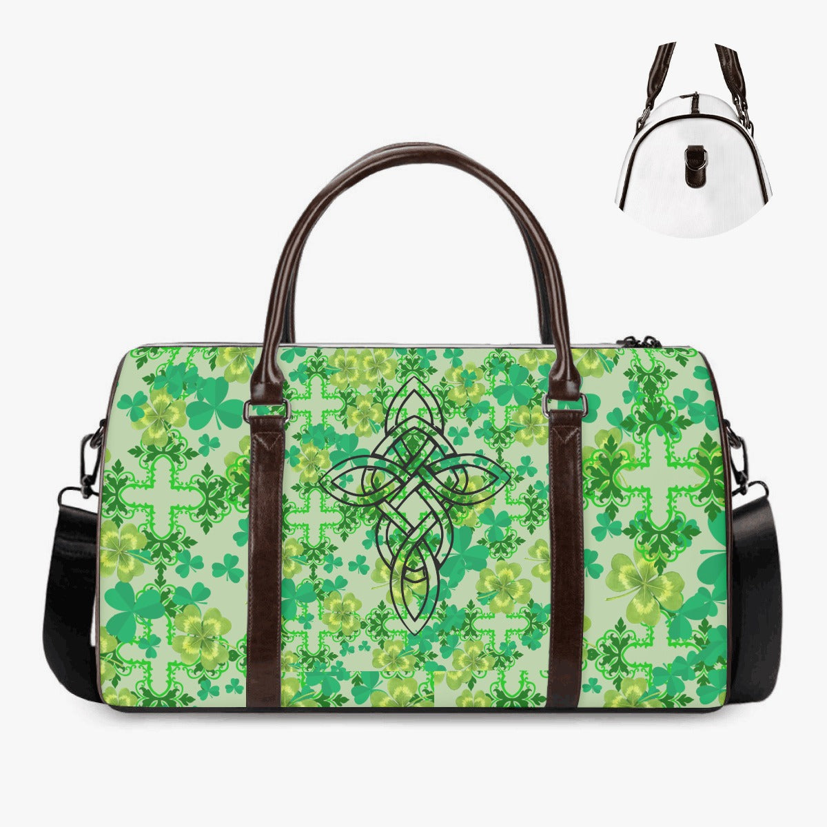 Clover and Celtic Crosses - Duffle bag w Brown Trim