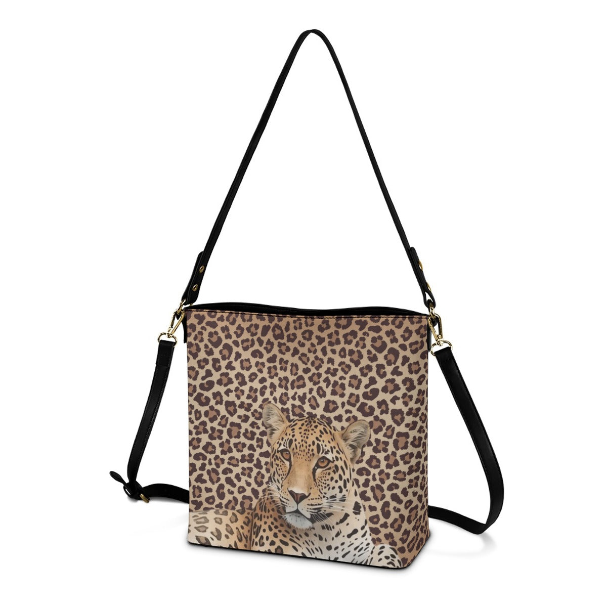 Leopard Lore - Large Crossbody Bucket Handbagag