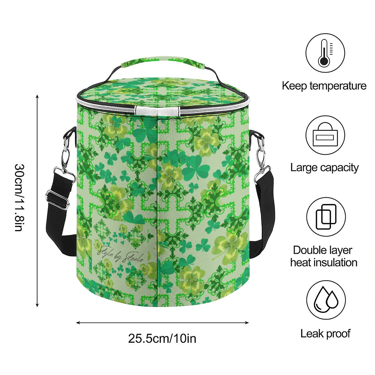 Clover and Celtic Crosses Insulated Cylinder Cooler Bag - Exclusive to Back Alley