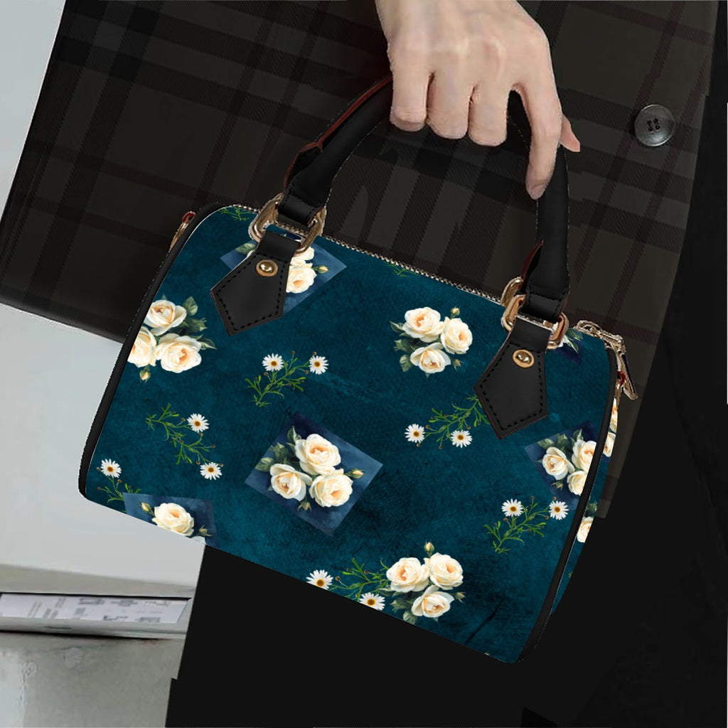Floribunda and Indigo - Barrell Handbag -Dark