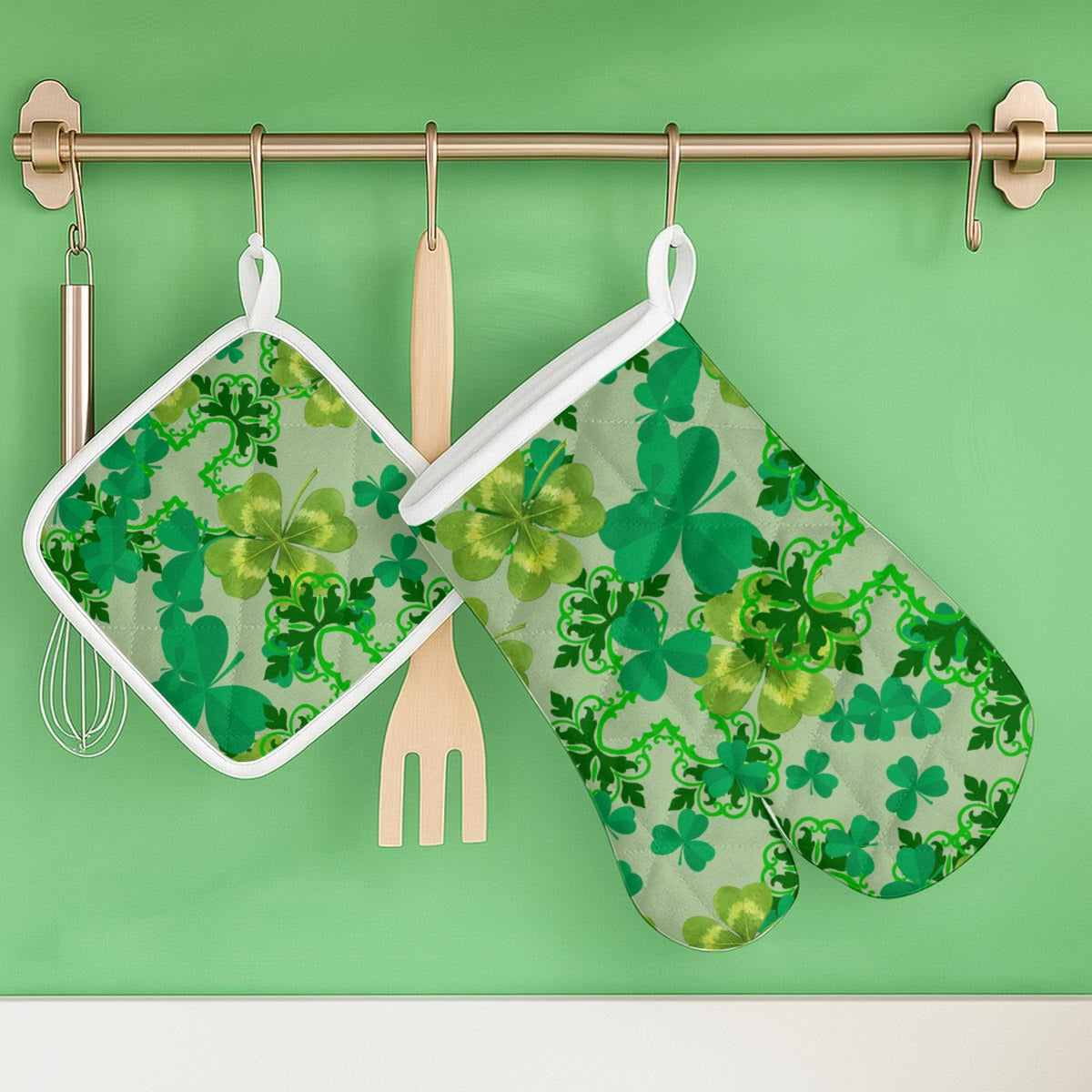 Clover and Celtic Crosses - Oven Mitt and Hot Pads