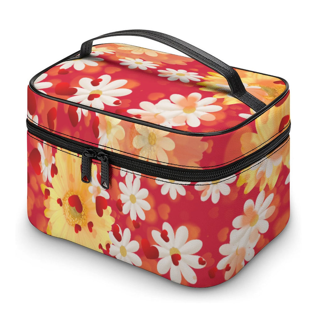 Hearts and Daisies - Back Alley Design Exclusive - Large Capacity Toiletry Organizer Bag