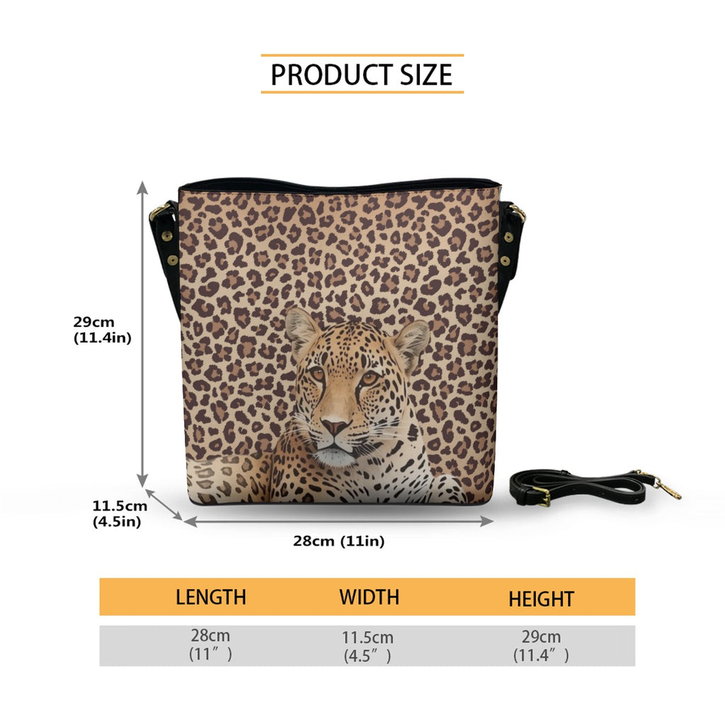 Leopard Lore - Large Crossbody Bucket Handbagag