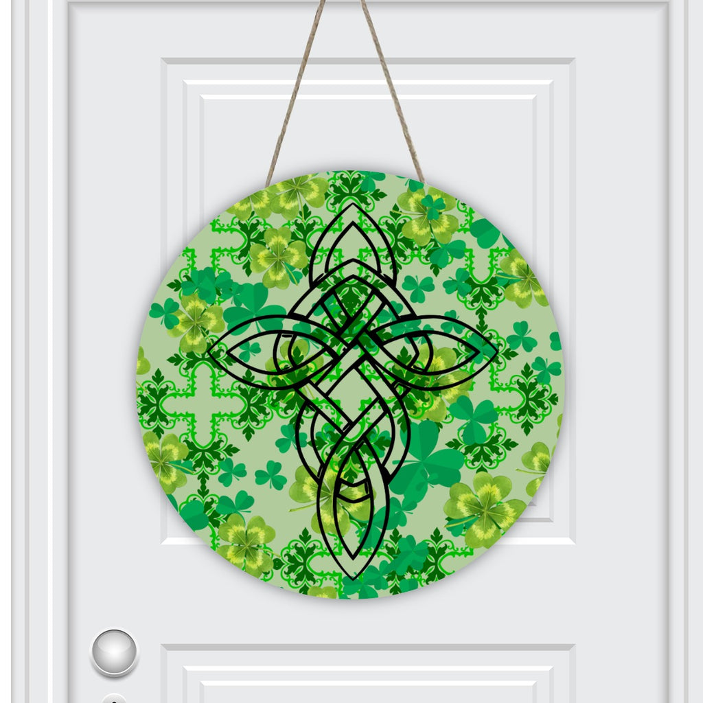 Clover and Celtic Crosses Wooden Door Hanger — Exclusive to Back Alley
