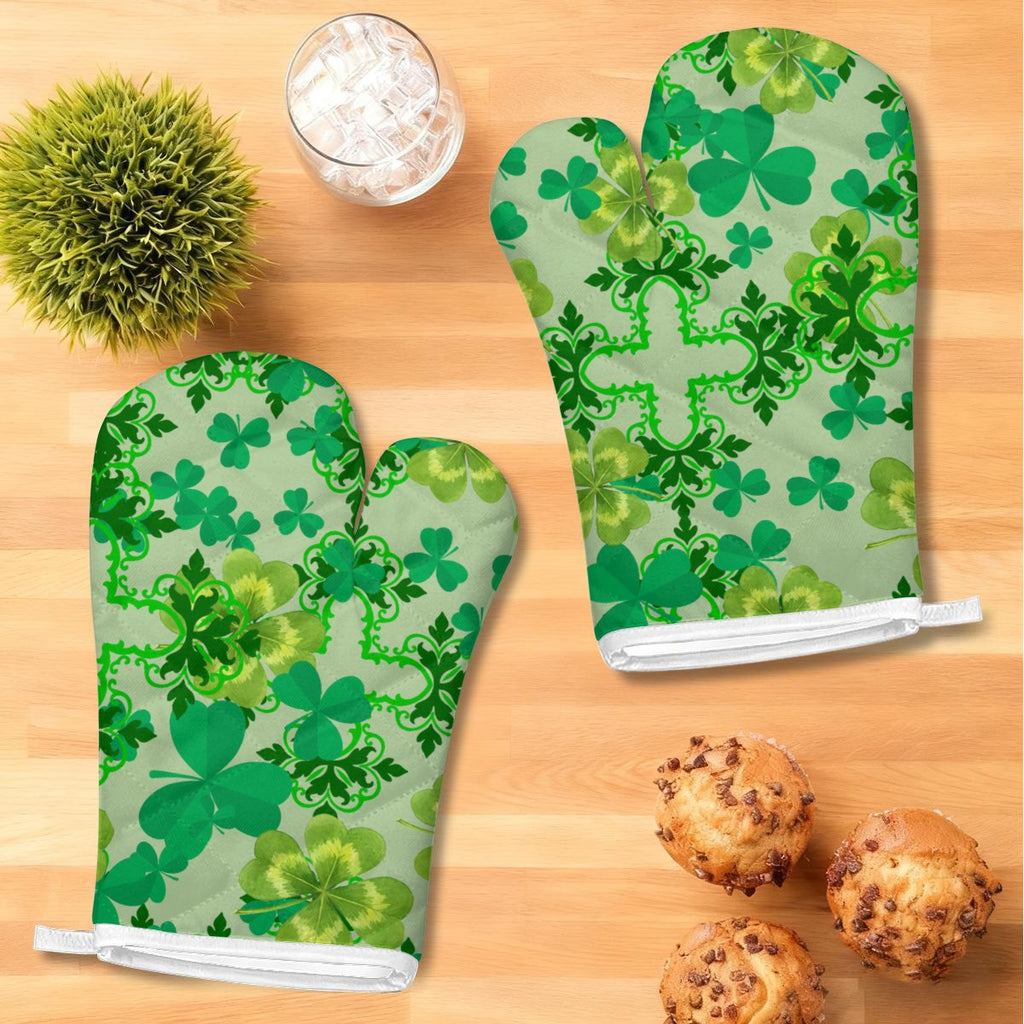 Clover & Celtic Crosses Oven Glove & Pot Holder Set | Irish Heritage Kitchen Accessories - Exclusive to Back Alley