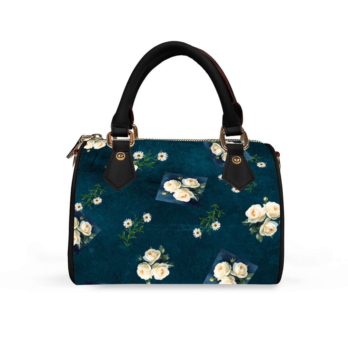 Floribunda and Indigo - Barrell Handbag -Dark