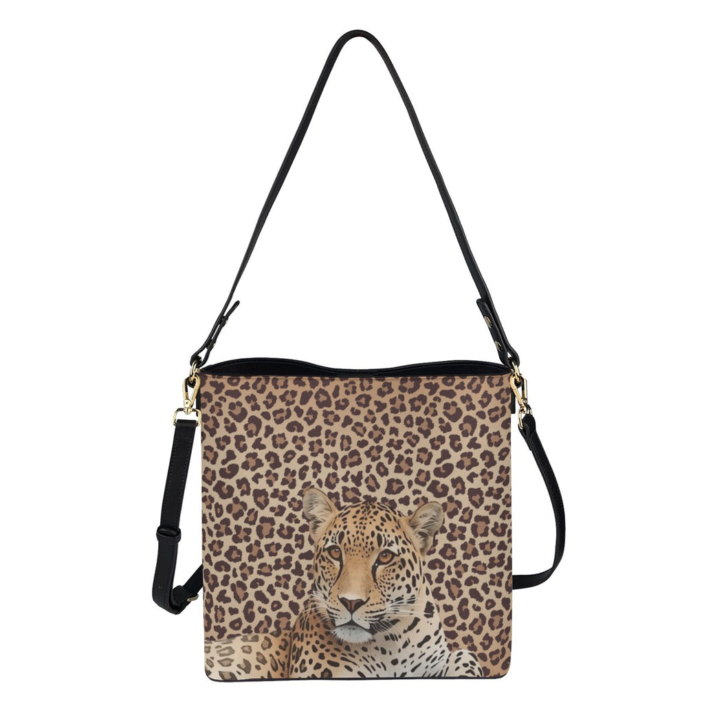 Leopard Lore - Large Crossbody Bucket Handbagag