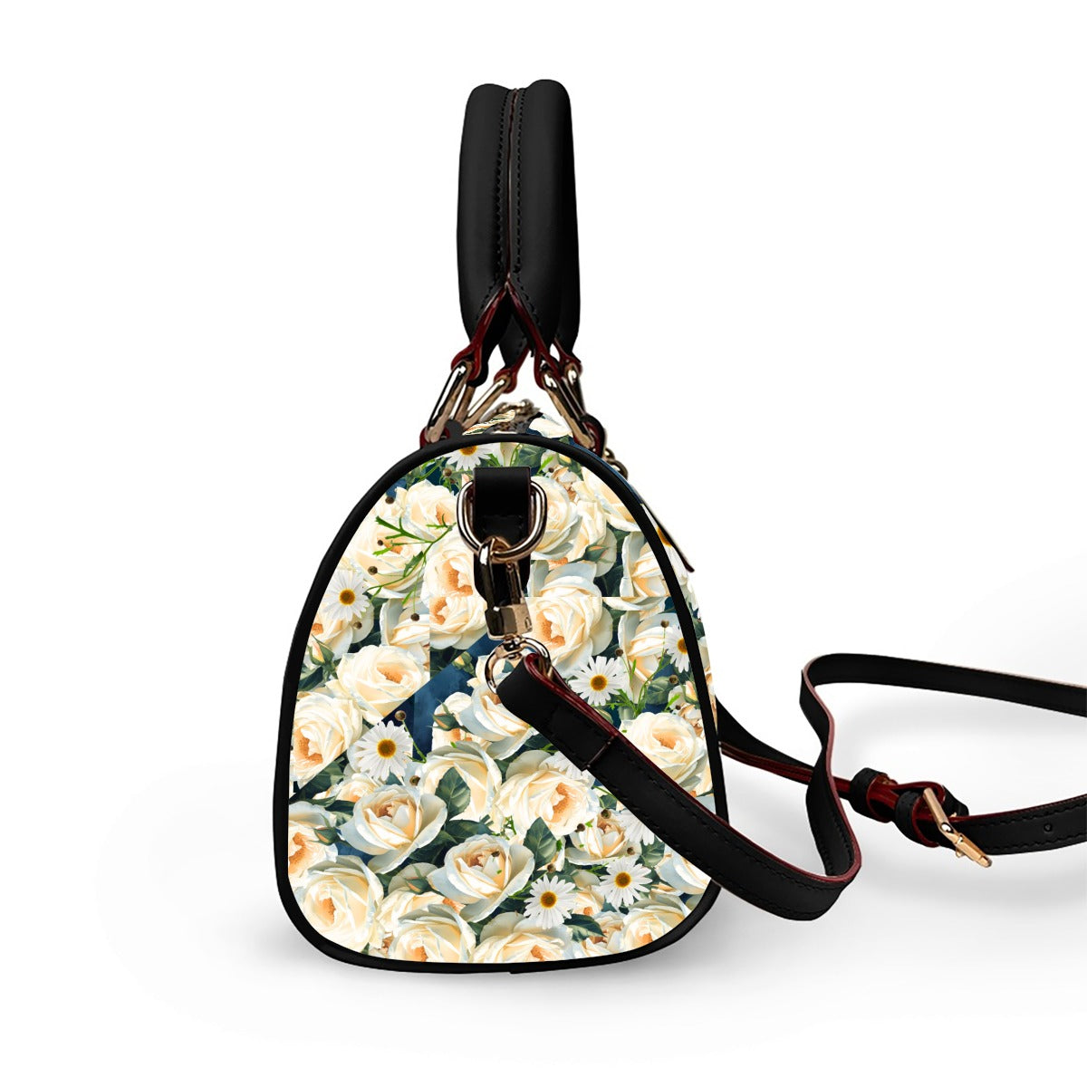 Floribunda and Indigo - Roses and Daisies Barrel Handbag