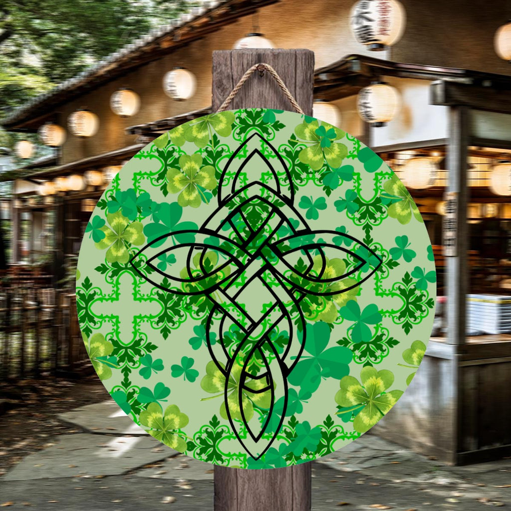 Clover & Celtic Crosses Round Decorative Sign | Oversized Irish Garden Décor - Exclusive to Back Alley