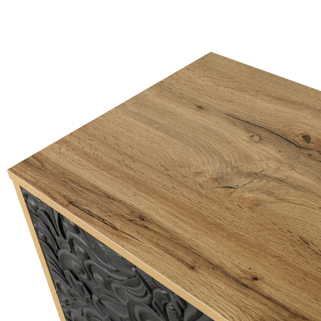 Black Carved Door TV Stand with Adjustable Shelves - Black & Natural
