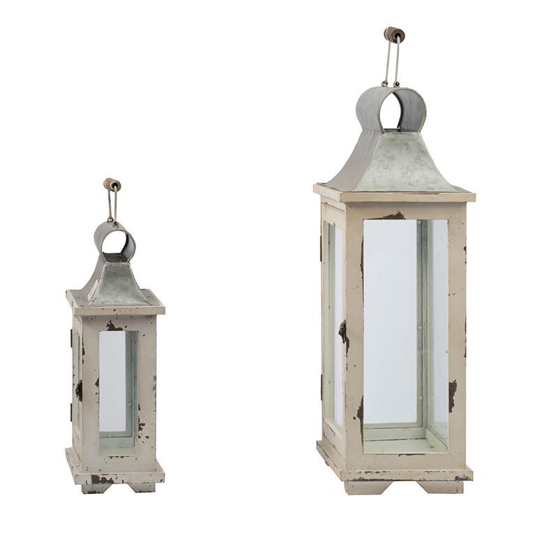 Decorative Wooden Candle Lantern Set of Two with Glass – Indoor & Outdoor Use