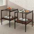 Rectangle End Table Set with Gray Tempered Glass Tops - Gray