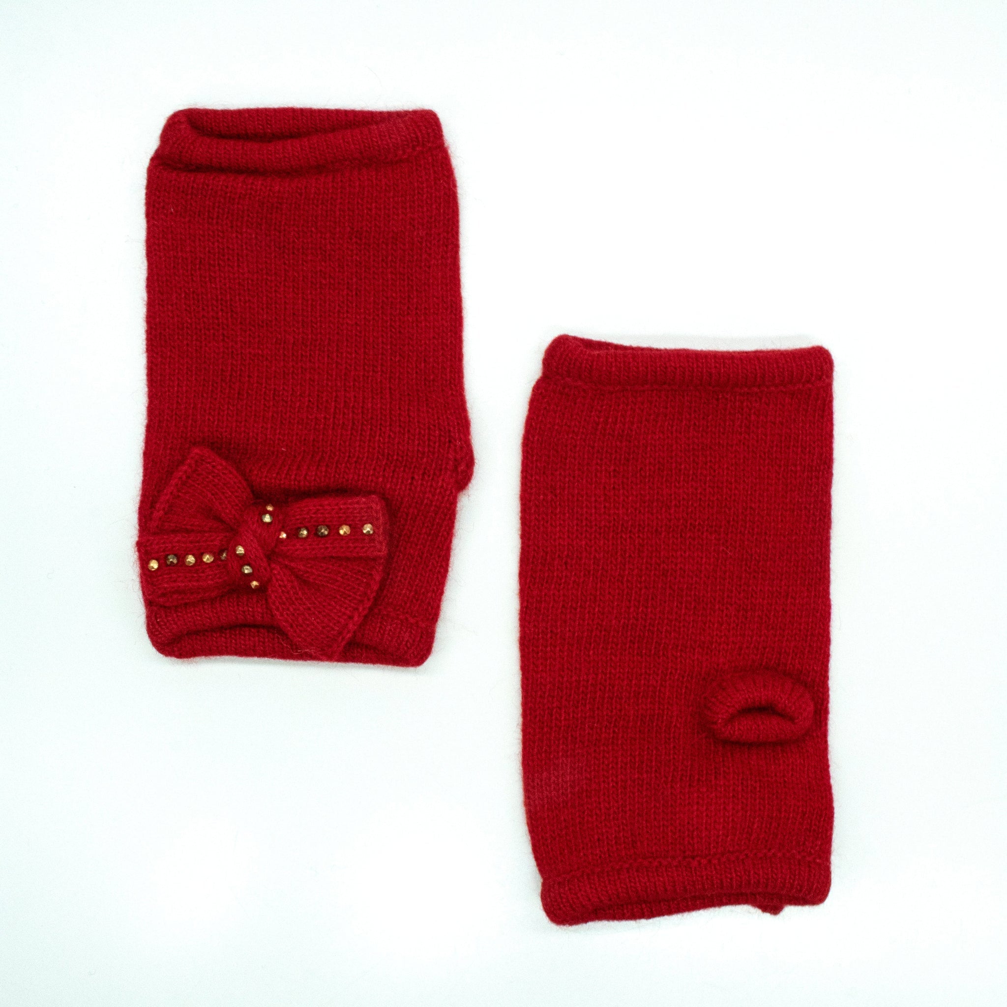 FINGERLESS GLOVES WITH BOW AND STUDS