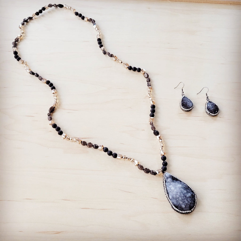 **Sparkling Black Druzy Drop Earrings 219cu