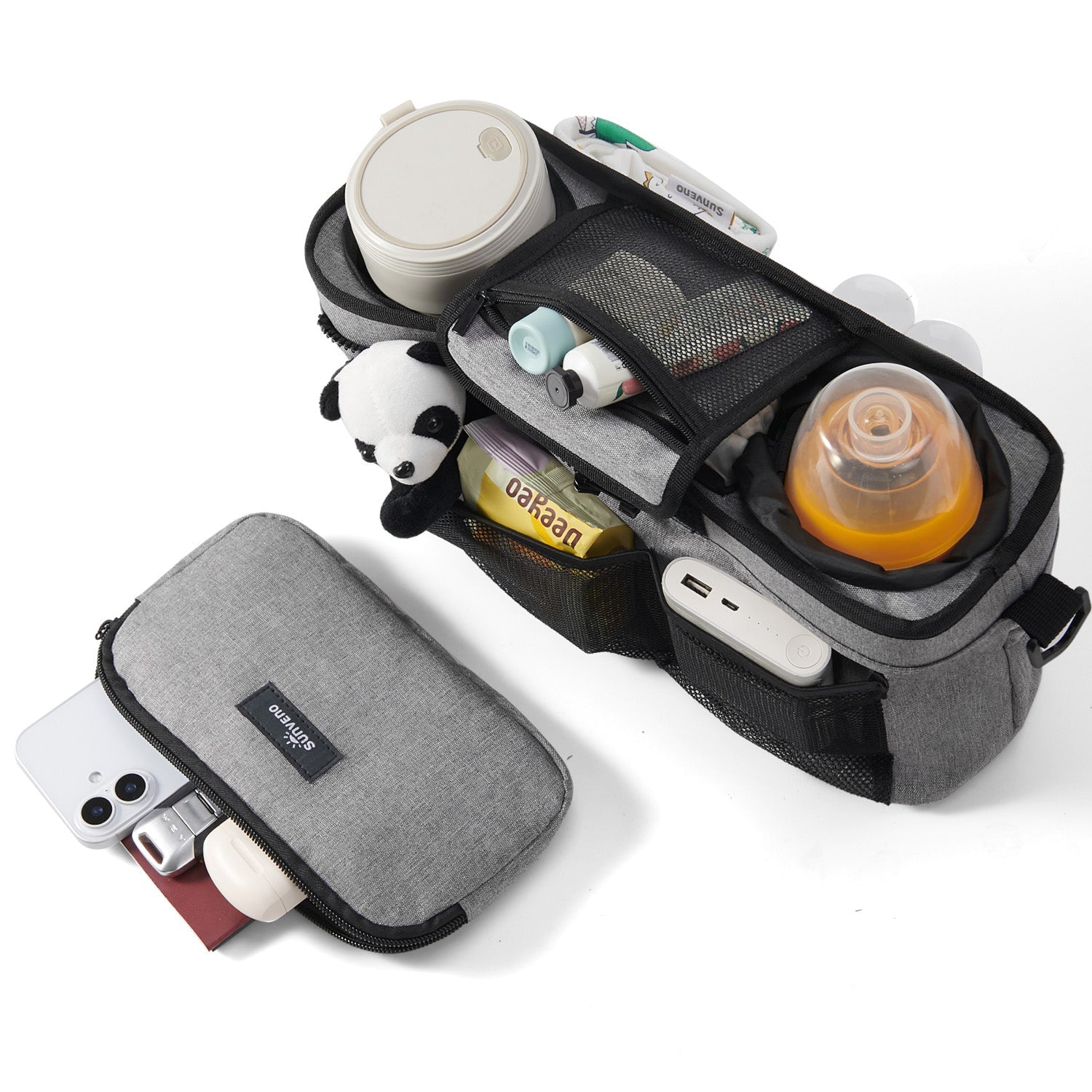 SUNVENO Universal Stroller Organizer with Insulated Cup Holder Detachable Phone Bag