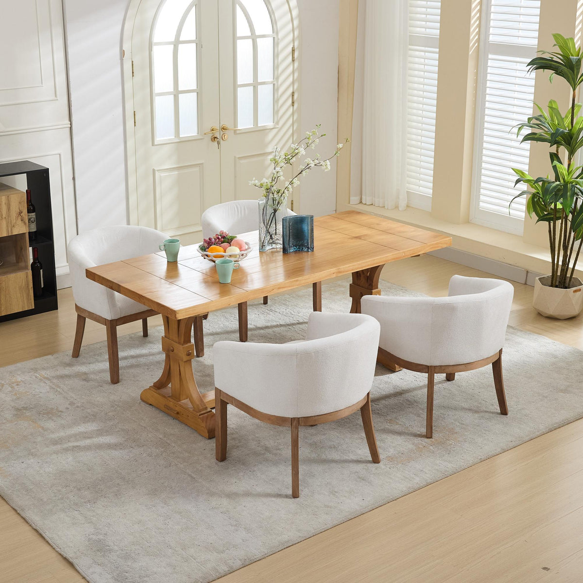 Mid Century Modern Upholstered Barrel Dining Chair with Arms