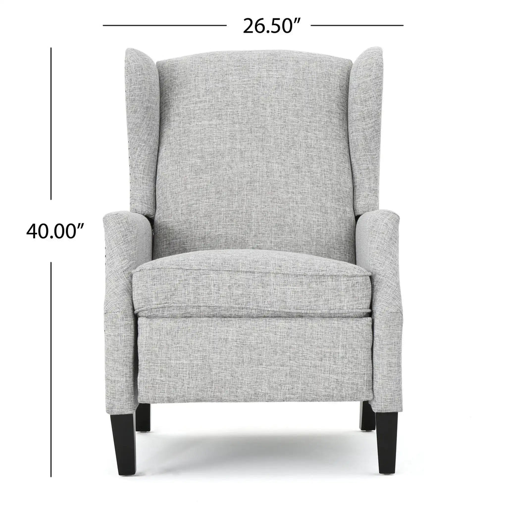Westeros Wing Back Fabric Upholstered Recliner with Studded Trim – Multiple Colors