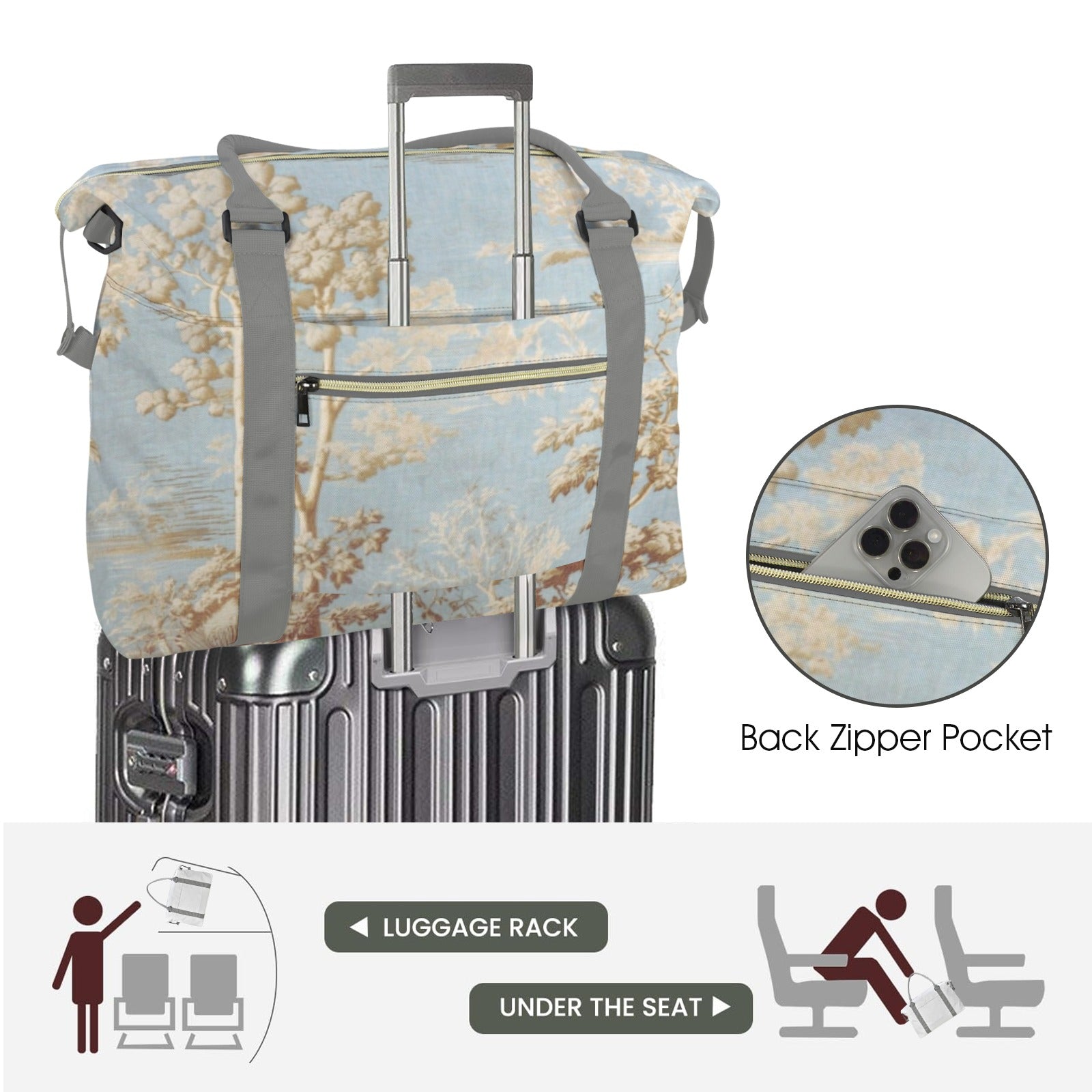Blue Toile Large Trolley Travel Bag — Back Alley Exclusive