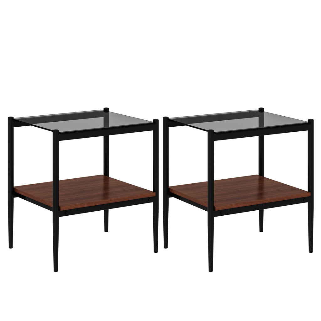 Rectangle End Table Set with Gray Tempered Glass Tops - Gray