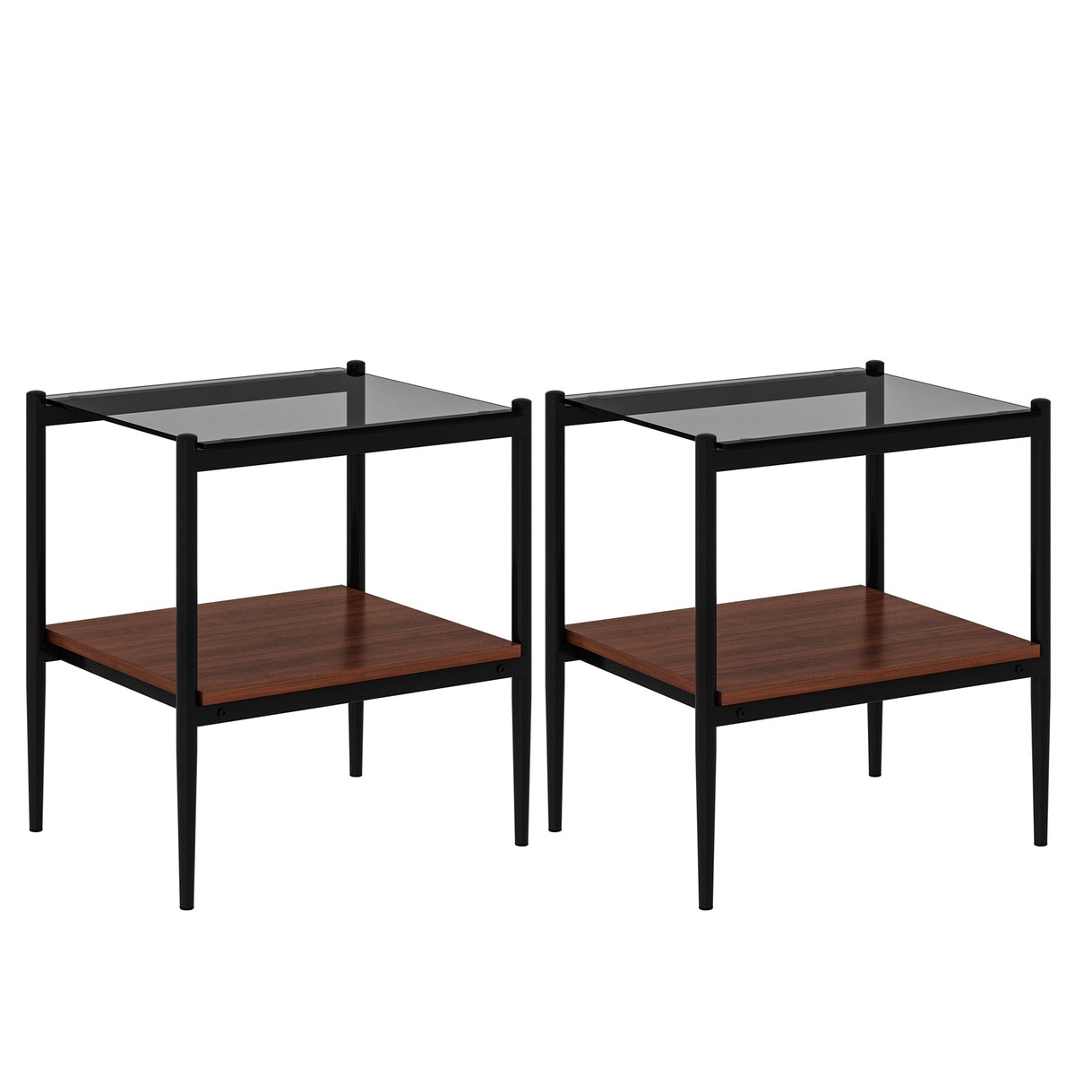 Rectangle End Table Set with Gray Tempered Glass Tops - Gray
