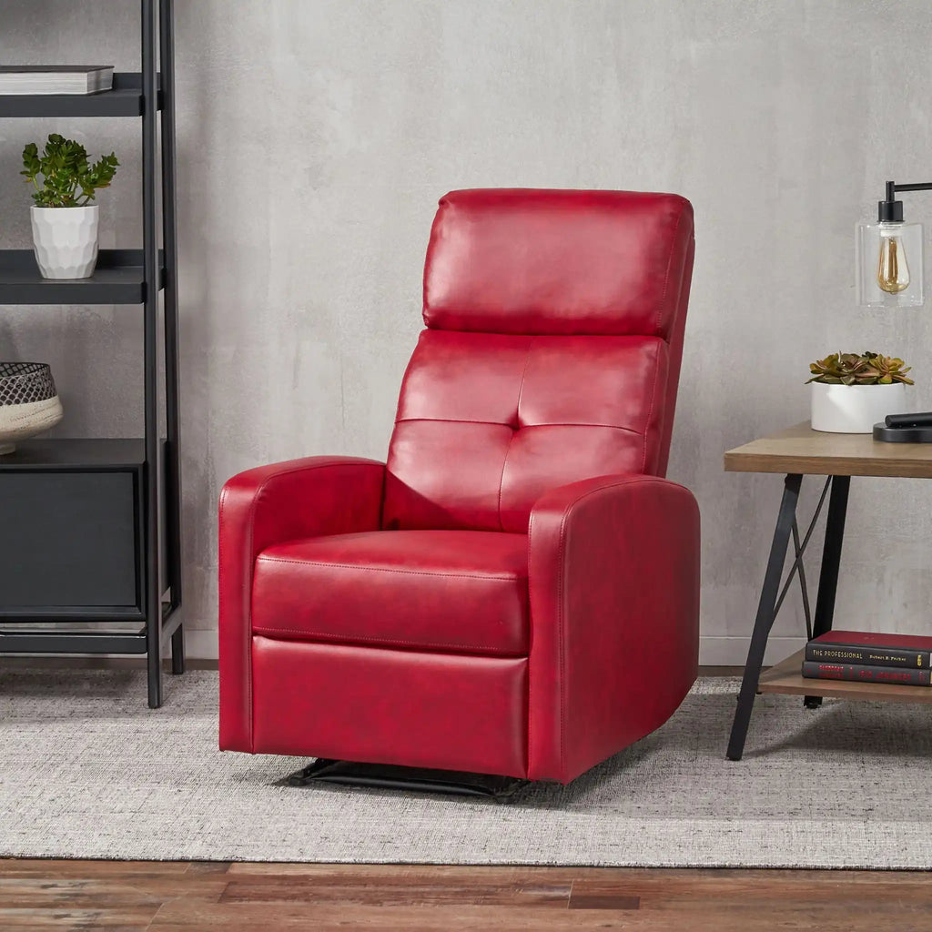 Contemporary Recliner Chair with Push Back Function - Red
