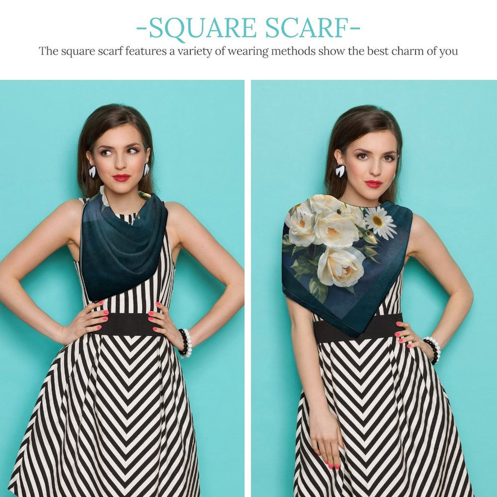 Floribunda & Indigo Square Scarf - 27" Silk-Feel
