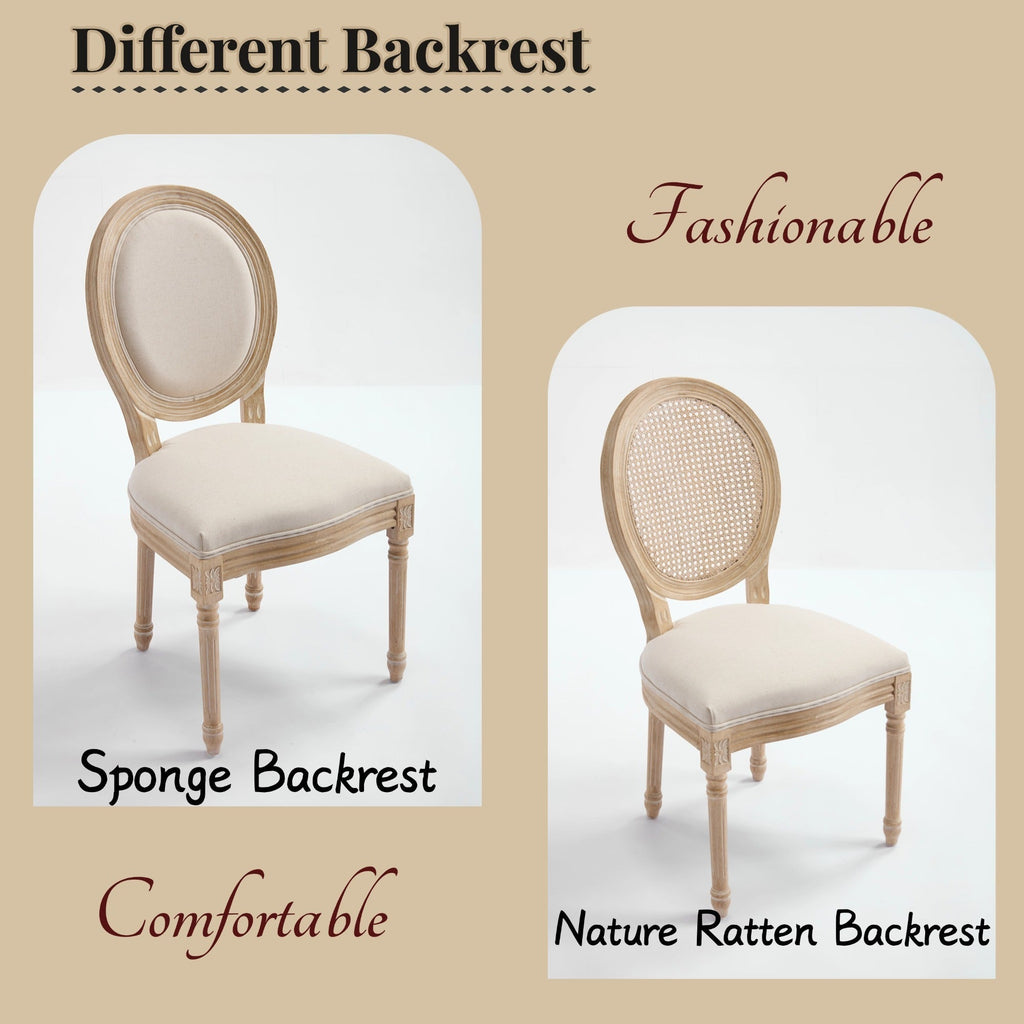French Country Dining Chairs Set of 2 Upholstered with Rattan Back