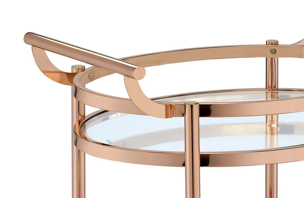 Lakelyn Clear Glass & Rose Gold Finish Serving Cart with 2 Shelves