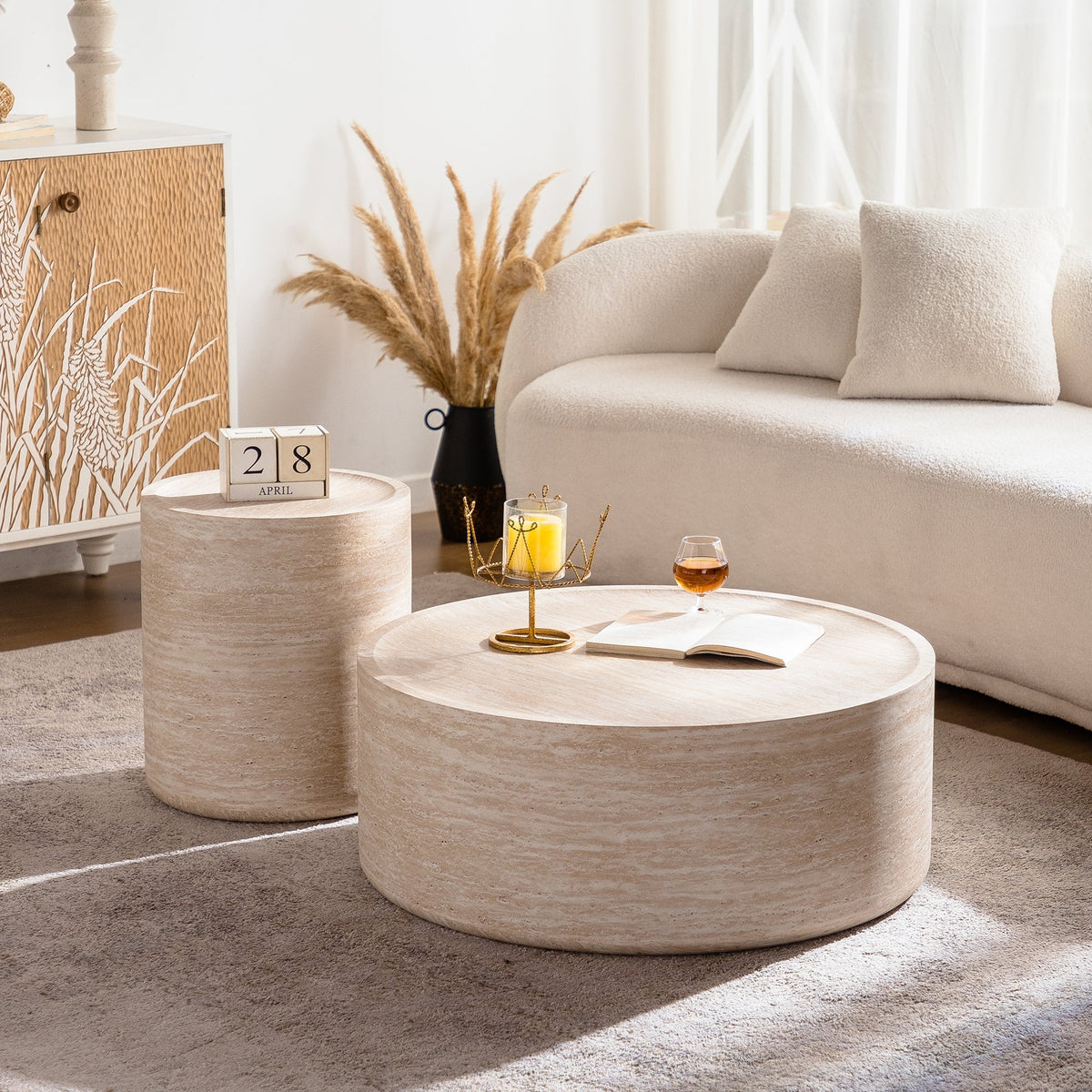 31.5'' Round Coffee Table with Mars Pattern Top - Beige