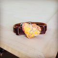 Genuine Leather Narrow Cuff w/ Orange Regalite Slab 007f