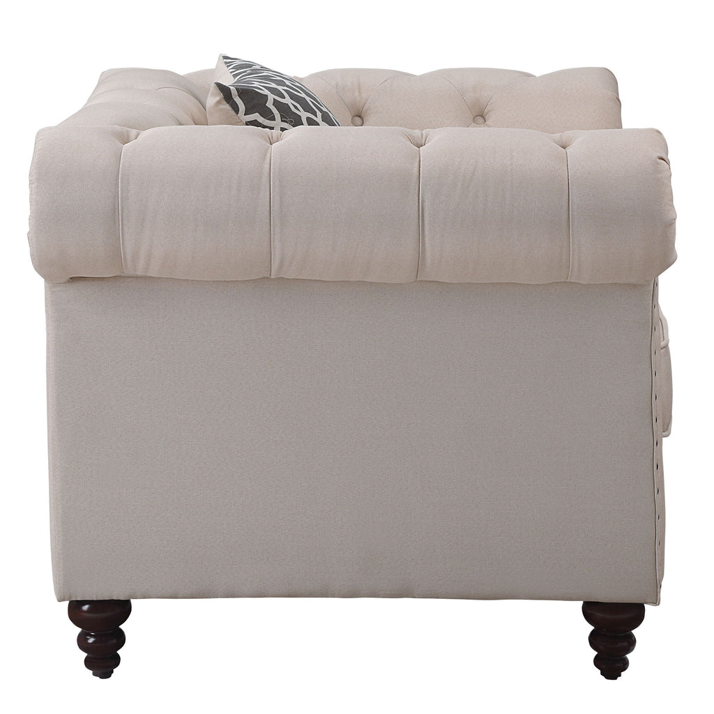 Linen Arm Chair with Button-Tufted Design and Pillow - Beige