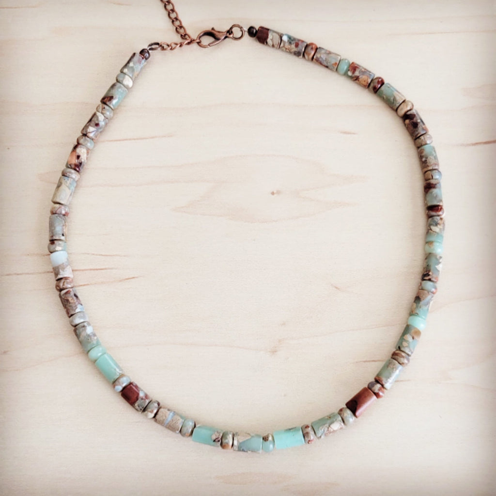Genuine Aqua Terra Collar Length Barrel Beaded Necklace 263b