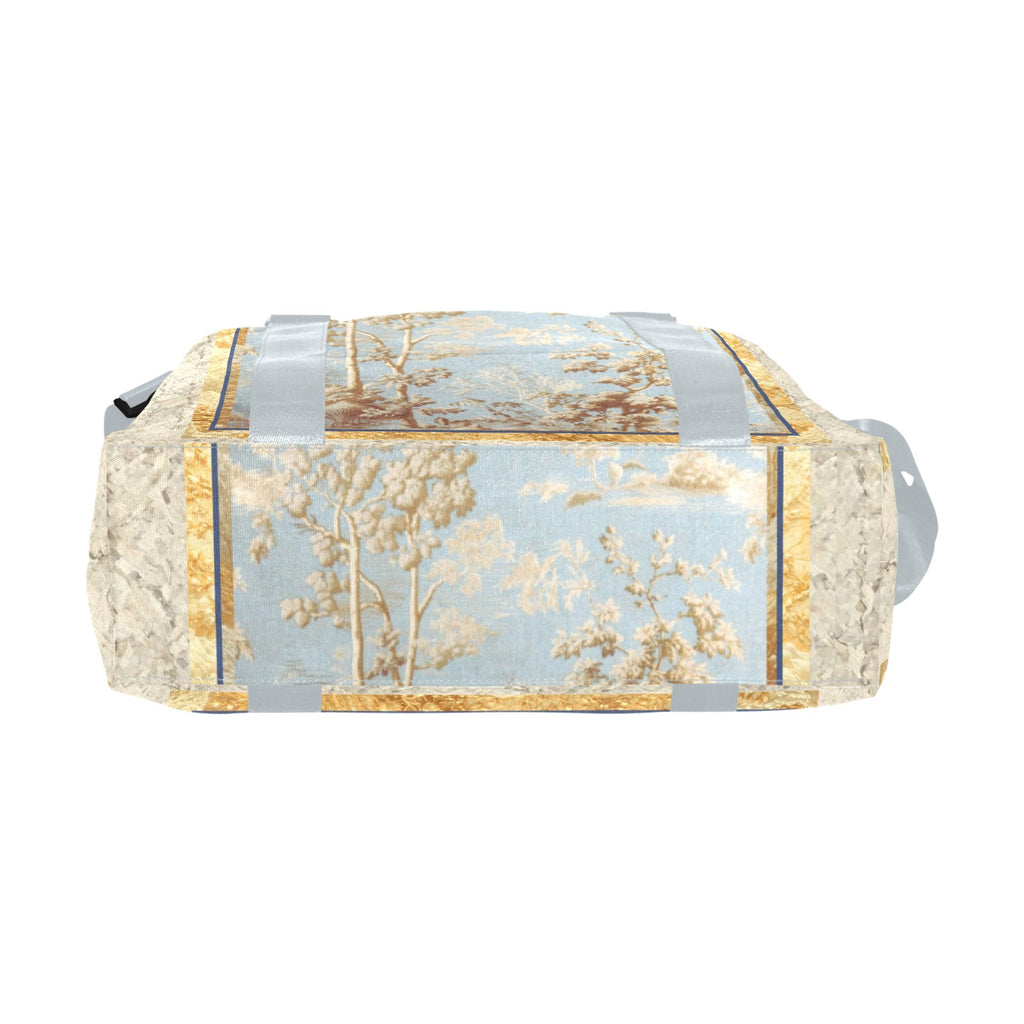 Gold Tapestry Blue Toile Smaller Duffle Travel Bag — Back Alley Exclusive