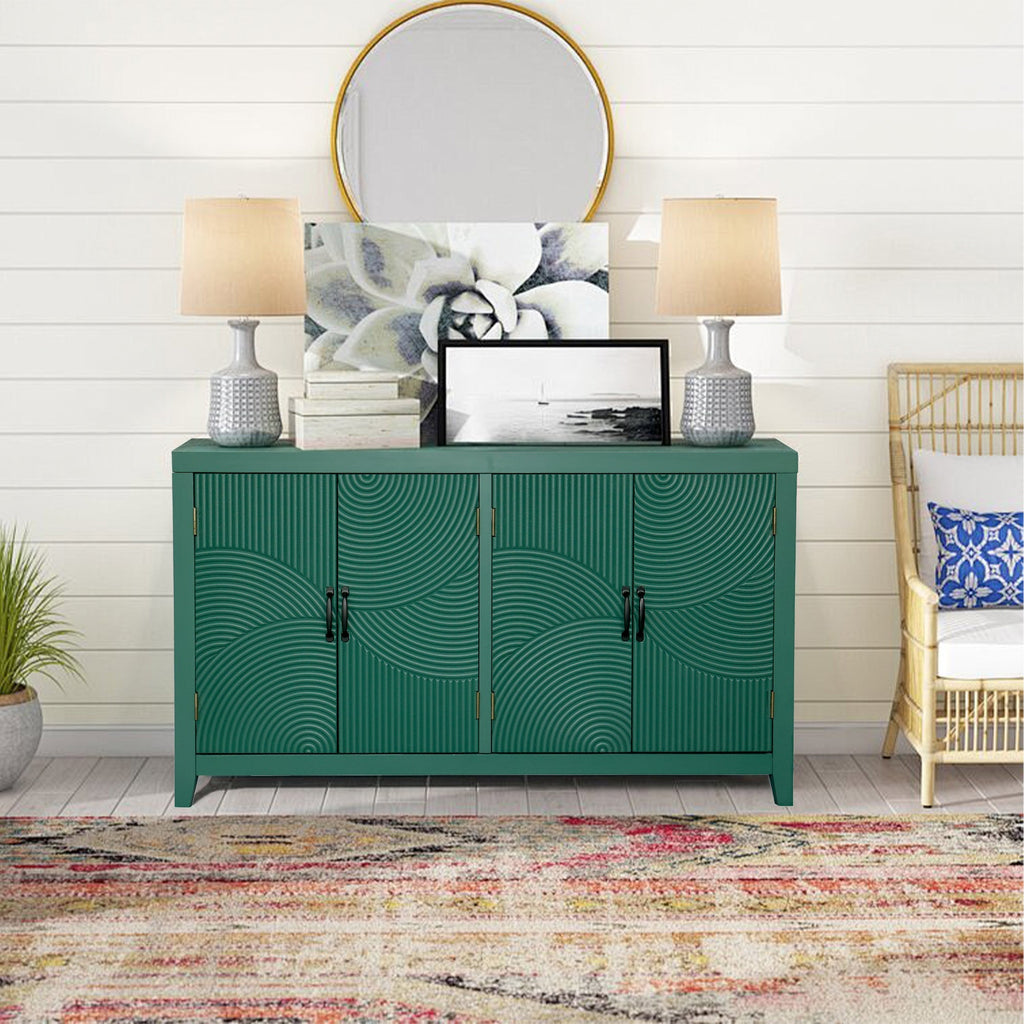 59in Green Accent Cabinet with 4 Doors - Mid Century Modern Buffet - Dark Green